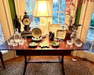 SOLD - Drop Leaf Table & Two Drawer Writing Desk on wheels 57.5x27x28.5