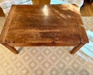 SOLD - Antique French Country Farm Coffee Table w/ One Drawer - Hand Made 42x28x18