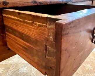 SOLD - Antique French Country Farm Coffee Table w/ One Drawer - Hand Made 42x28x18