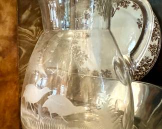 $300, American Quail pitcher by Queen Lace, 7" H