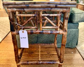 SOLD, two avail - MCM vintage rattan side tables 