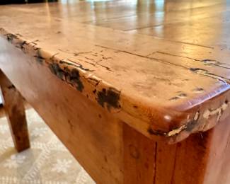 SOLD - Antique French Country Farm Coffee Table w/ One Drawer - Hand Made 42x28x18