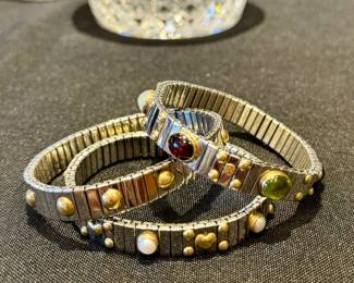 $90/each. 3 bracelets by Nomination. Plated 18K adornments, natural stones. 