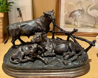 $500 - Bull, Cow, and Calf Sculpture by Jules Moignez 14.5x8.5x9