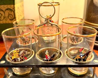 $58 - Vintage Horse Glasses and Caddy
