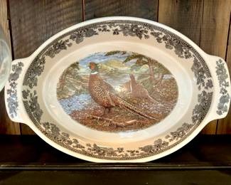 $60, Oval baking dish by Quintessential, two pheasants, 12"