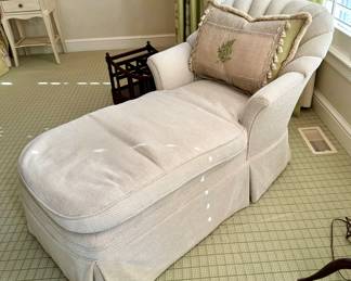 $450 - Custom barrel back Chaise Lounge with down cushion .(As is) 30x60x31