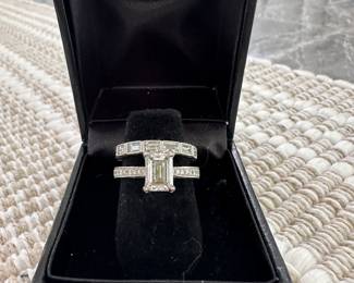 2 carat emerald cut diamond ring pictured with 4 carat total emerald cut wedding band
BOTH NOT LAB GROWN - authentic diamond 