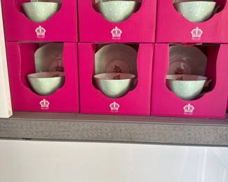 Brand new Royal Albert Tiffany blue polka dot tea set in their original boxes never used 