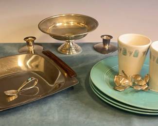 Vintage Metlox Pottytrail Cups Weighted Sterling Footed Bowl And More