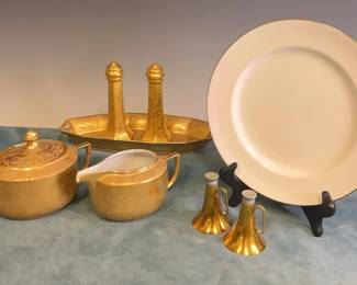 Mintons England Dinner Plates And Gold Porcelain Serving Pieces