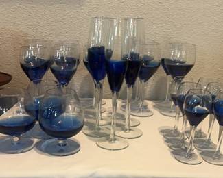 Blue Champagne Wine and Cognac Glassware