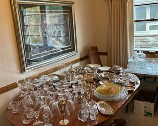 crystal stemware and silver serving pieces