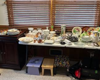 collectible decorative pieces and tv stand