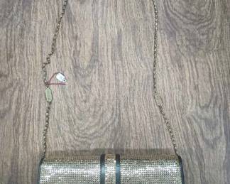 CIP044 - MISUNG Design Purse Black Leather Gold Sequined Purse 