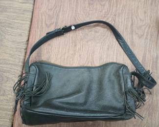 CIP060 - Black Folio New York Brand Purse, Pebble Grain Leather, Tassels 