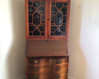 Governor Winthrop Secretary. Chippendale style, c1920s-40s. Another Great Find. ---Beautiful mahogany secretary with Claw and ball feet. Drop front, drawers, bookcase and plenty of cubbies