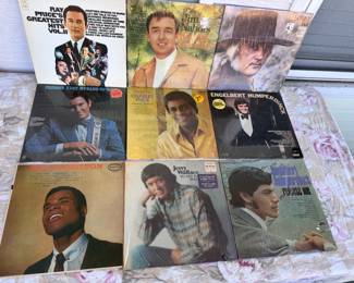 (9) Male Singer Albums
Includes - Ray Price, Freddy Hart, Jim Nabors, Charley Pride, Charlie Rich, (2) Engelbert Humperdinck, Roy Hamilton, Jerry Wallace, 