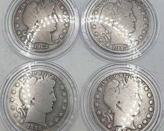 (4) Barber Silver Half Dollars 1898S 1900S 1902S 1915S

