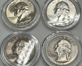 (4) Shiny Silver Washington Quarters 1957-1961
1957S, 1959, 1960, 1961D. Three are noticeably shiny, with the 1957 looking less so.