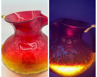 Amberina Crackle Glass Pitcher