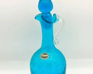 Kanawha Handcrafted Crackle Glass Decanter With Sticker

