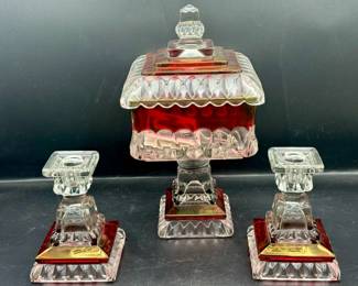 Westmoreland Wedding Bowl & (2) Wedding Pattern Candlesticks With Tag
