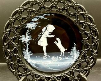 Westmoreland Lace Edge Glass W Mary Gregory Painting
