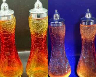 Vintage Kanawha Amberina Crackle Glass Salt & Pepper Shakers
