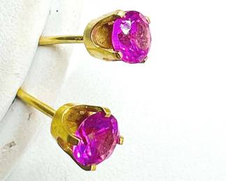 Sparkling Pink Gemstone 14K Gold Earrings
