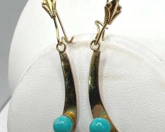 14K Gold Turquoise Earrings
