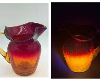 Amberina Crackle Glass Pitcher