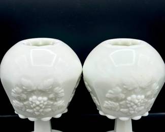 (2) Westmoreland Milk Glass Ivy Ball Vases
