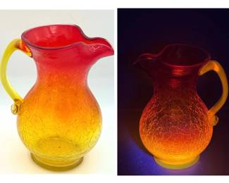 Amberina Crackle Glass Pitcher