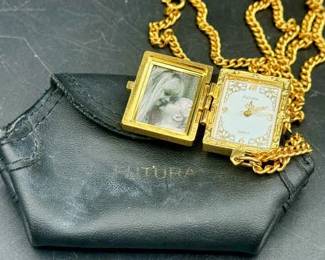 Vintage Futura Locket / Watch Necklace With Bag
