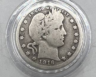 1916 Barber Silver Quarter
