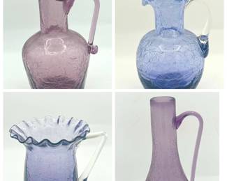 (4) Vintage Purple Crackle Glass Pitchers
