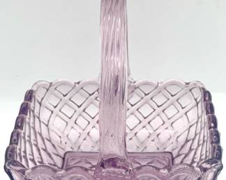 Vintage LE Smith Amethyst Glass Lattice Basket With Sticker
