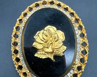 Signed Vintage Celebrity Rose Rhinestone Brooch

