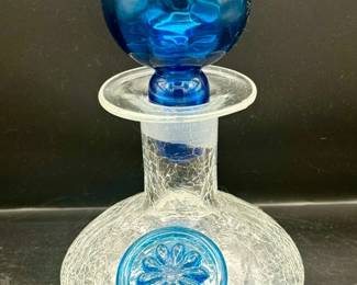 MCM Flower Medallion Crackle Glass Decanter
