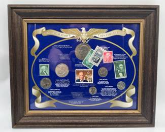 Framed Presidential Stamp & Coin Collection
