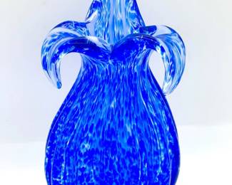 MCM Murano Style Blue Lily Art Glass Vase
