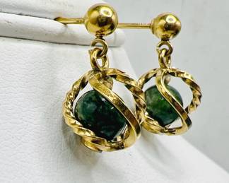 Stamped 14 Karat Gold Earrings with Gorgeous Green Stones
