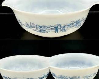 (3) Currier & Ives Glassbake Nesting Bowls
