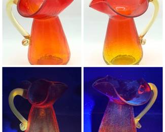 (2) Amberina Crackle Glass Pitchers
