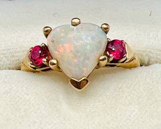 14K Gold Opal Heart Ring
