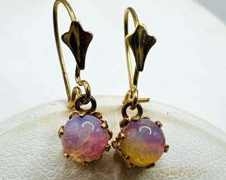 14K Gold Earrings with Sparkling Dangle Drop Fire Opals
