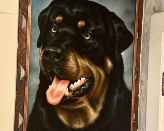 Massive Signed Black Velvet Painting Rottweiler
