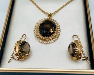 14K Gold Pendant on 10K Gold Chain with Matching Earrings
