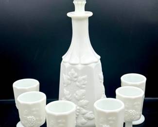 Westmoreland Milk Glass Decanter & (6) Cups
